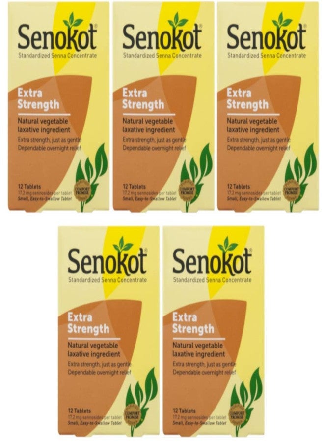 Senokot Natural Vegetable Laxative Ingredient, Extra Strength Tablets, 12 Tablets (Pack of 5) - Image 1